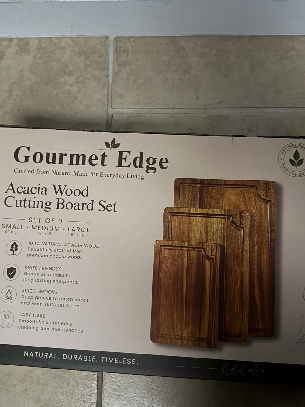 Acacia Wood Cutting Board Set - Natural Brown (Set of 3)